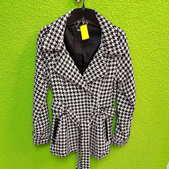 Jou Jou Black and White Houndstooth Trench Coat - Picture 1 of 3